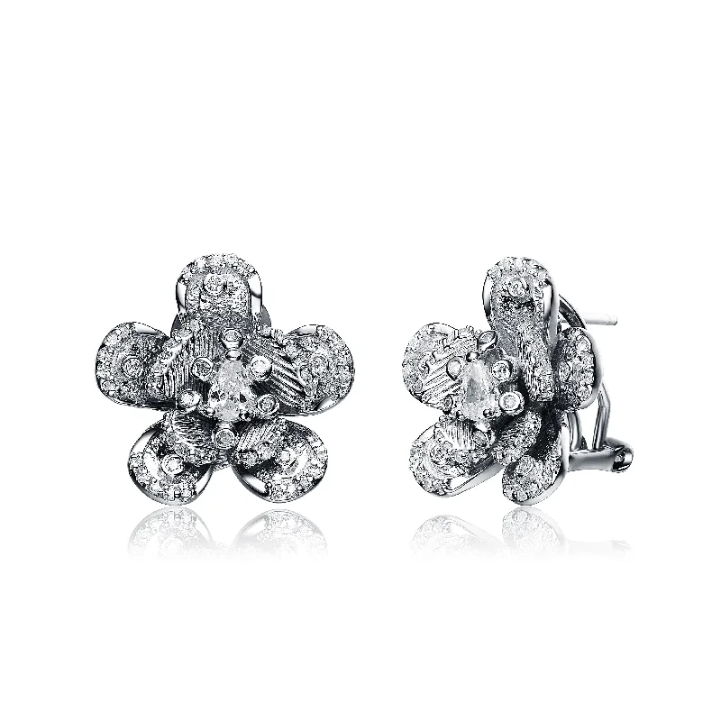 Gold diamond earrings for women-Sophie Brushed Flower Earrings