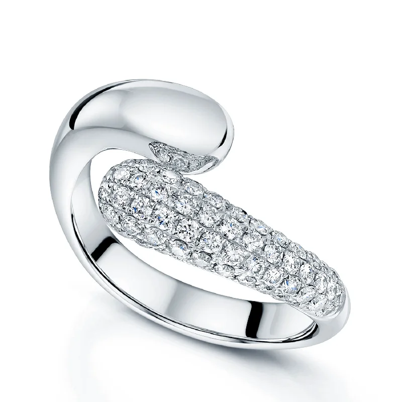 Designer engagement rings for women-Ember Collection Platinum Diamond Pave Set Open Ring