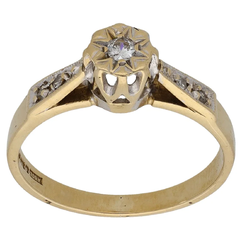 Vintage inspired engagement rings for women-9ct Gold 0.09ct Diamond Solitaire Ring With Accent Stones Size M