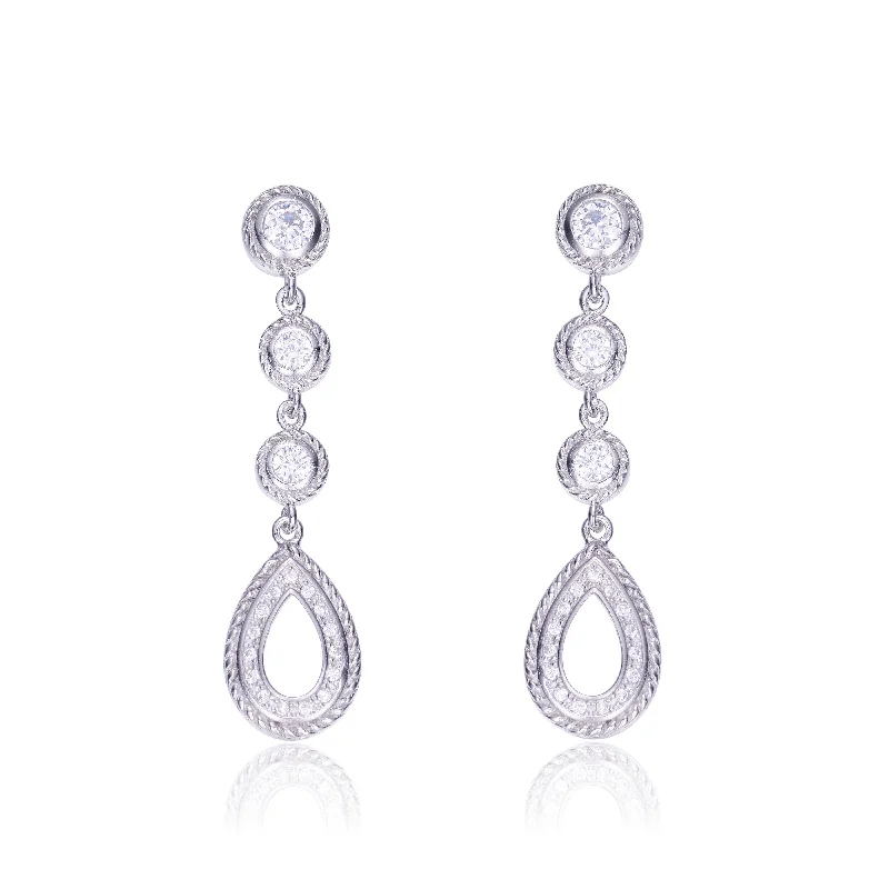 Wedding earrings for women-Emma Braided Teardrop Halo Earrings