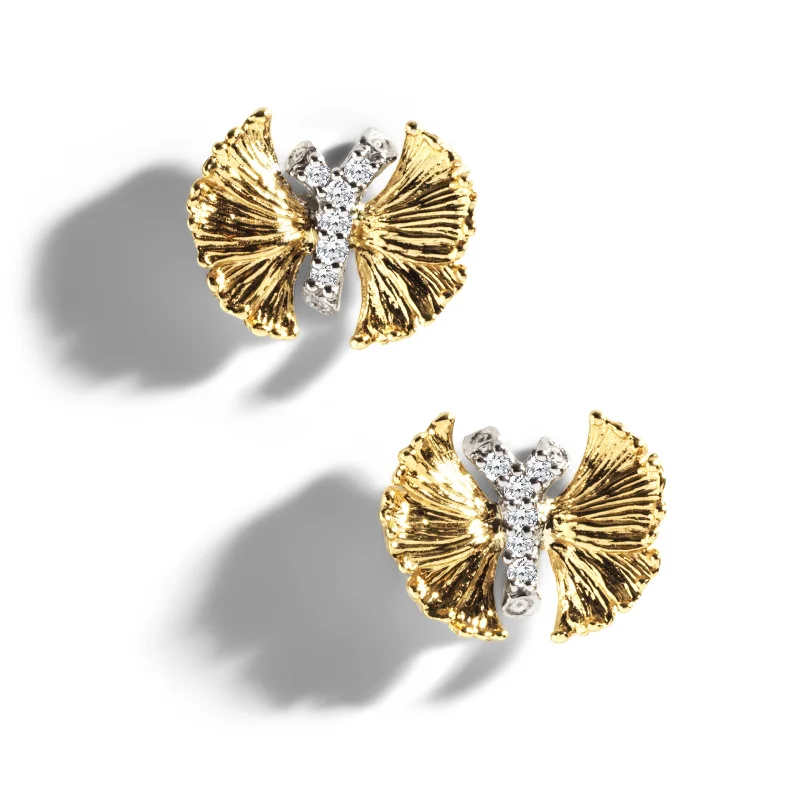 Simple earrings for women-Butterfly Ginkgo Earrings with Diamonds