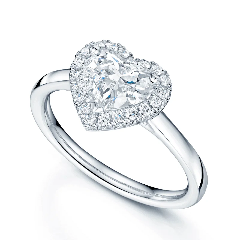 Diamond engagement rings for women-Platinum GIA Certificated Heart Shaped Diamond Halo Cluster Ring