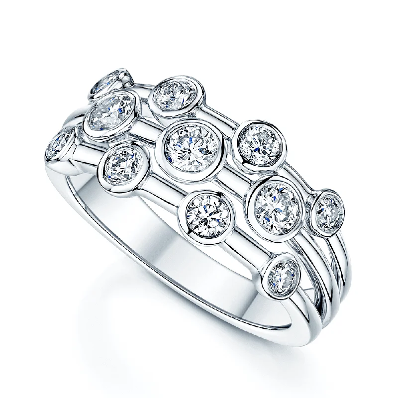 Simple engagement rings for women-Platinum Rub-Over Set Diamond Three Band Dress Ring