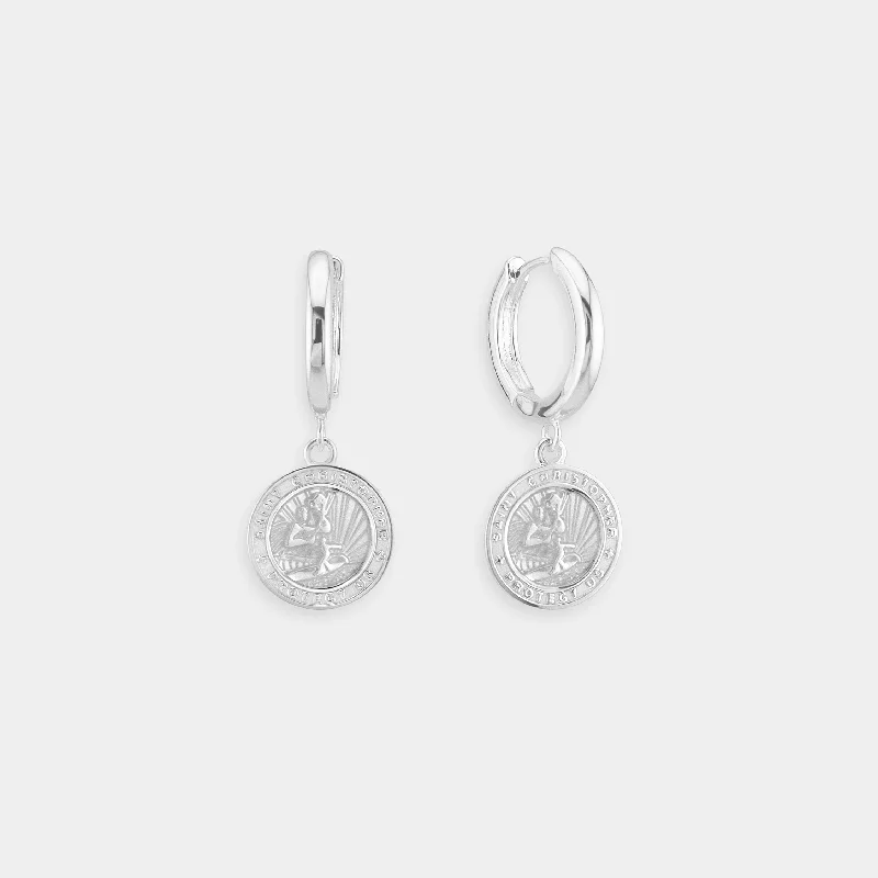 Simple earrings for women-St. Christopher Earrings - White / White