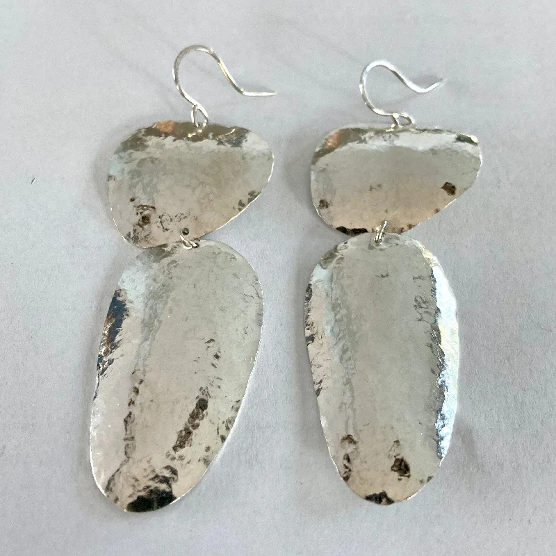 Modern earrings for women-Sterling Silver Large Double Pebble Earrings