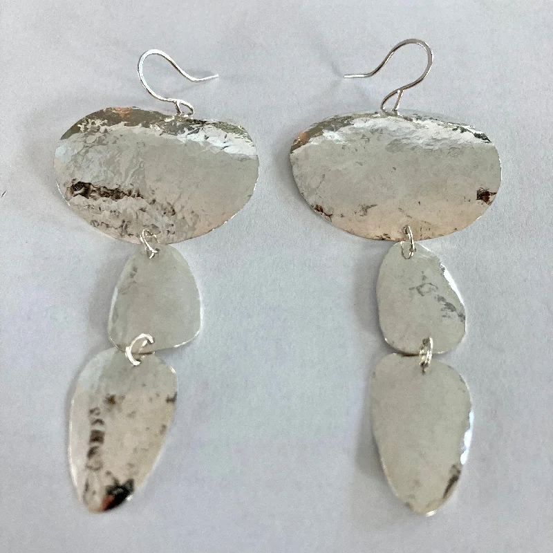 Cute earrings for women-Sterling Silver Triple Pebble Earrings