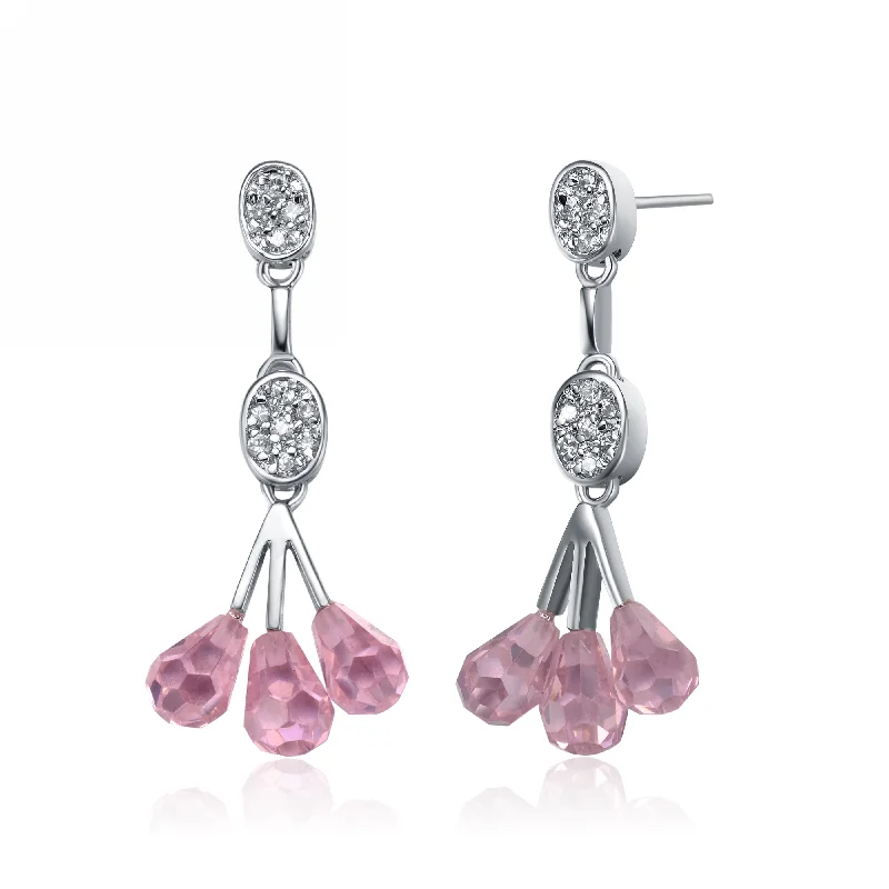 Luxury hoop earrings for women-Raquelle Mini Dainty Pink Teardrop Dangle Earrings