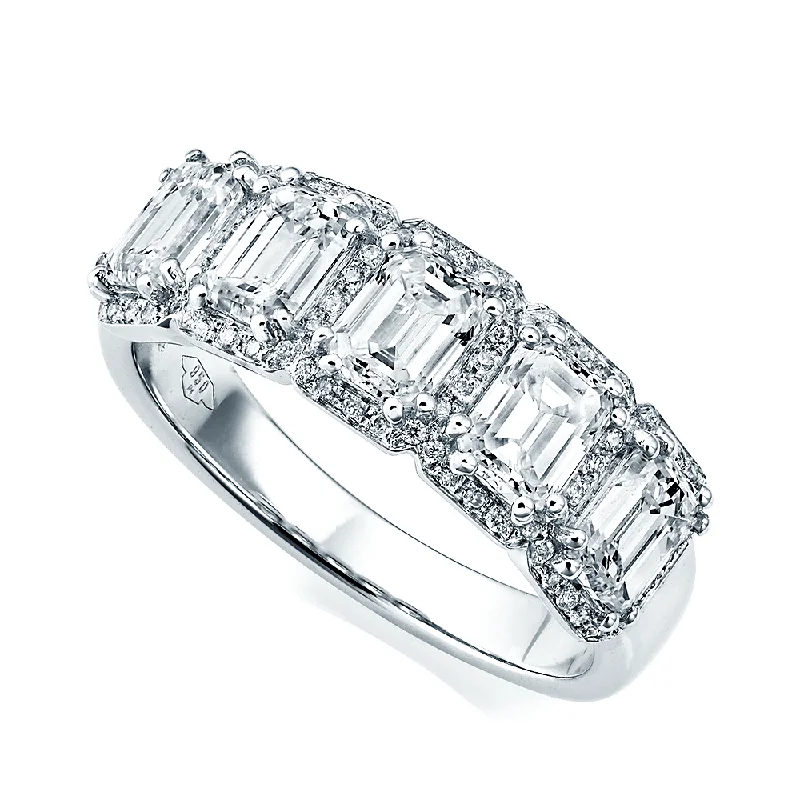 Custom diamond engagement rings for women-Platinum Gold Five-Stone Emerald Cut Diamond Dress Ring