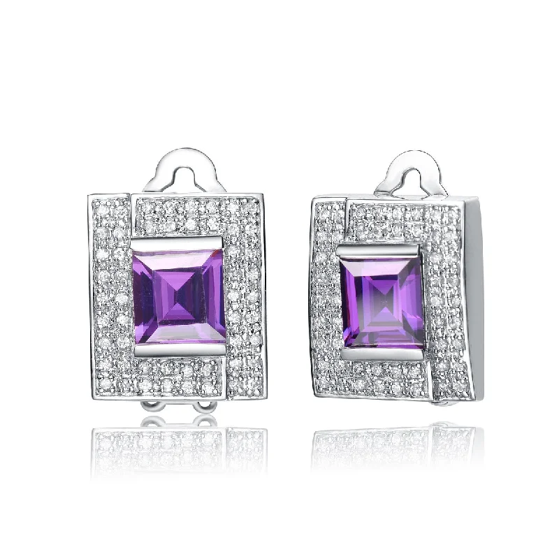 Blue sapphire earrings for women-La Scène Purple Square Stud Earrings