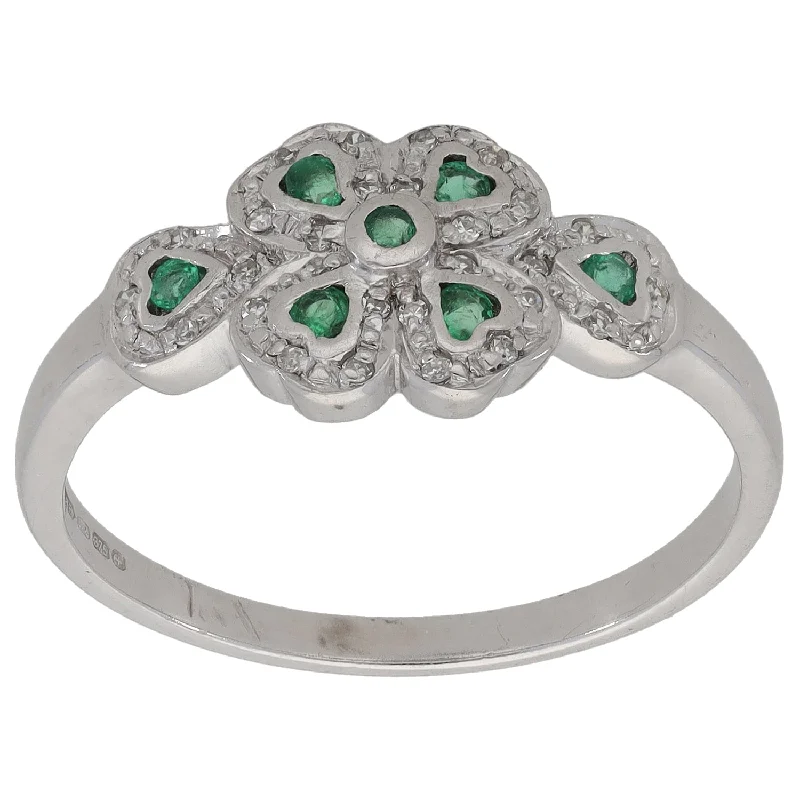 Simple platinum engagement rings for women-9ct White Gold Emerald & 0.15ct Diamond Dress/Cocktail Ring Size U