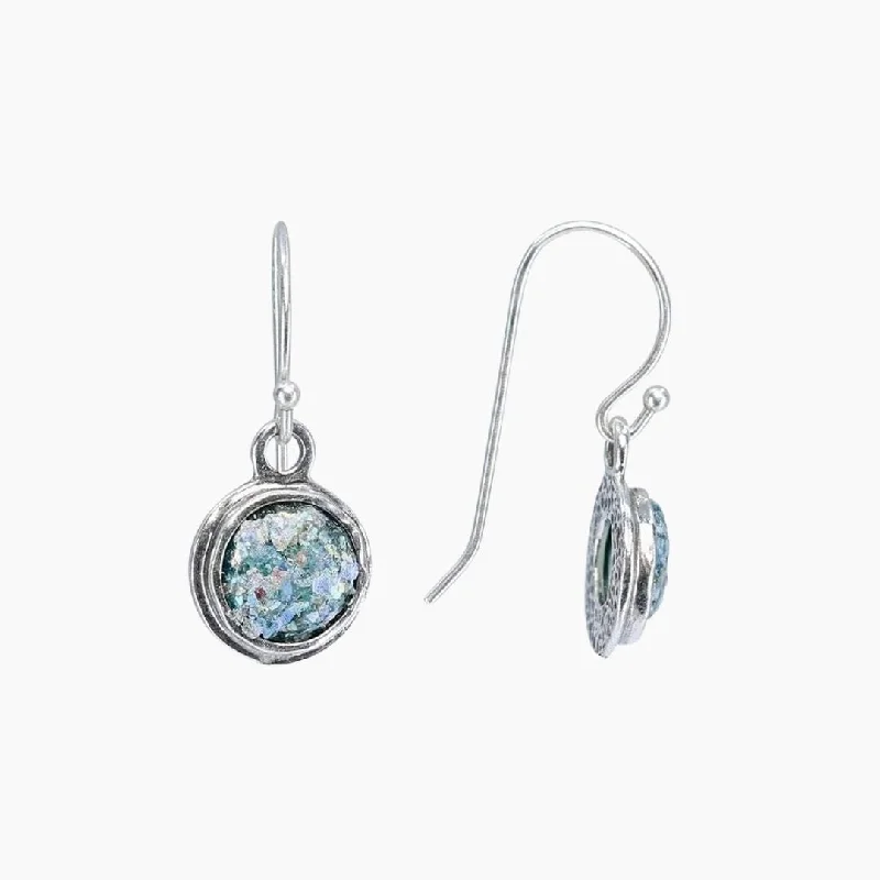 Sapphire stud earrings for women-Roman Glass Patina Small Round Earring in Hammered Sterling Silver