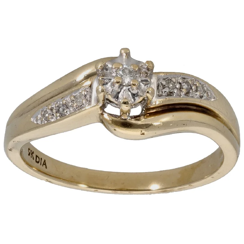 Two-tone engagement rings for women-9ct Gold 0.05ct Diamond Solitaire Ring With Accent Stones Size R