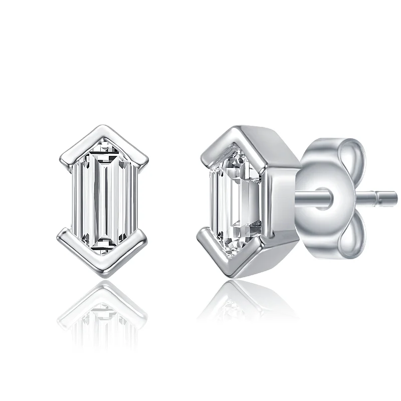 Geometric stud earrings for women-Déco Mini Baguette Geometric Stud Earrings