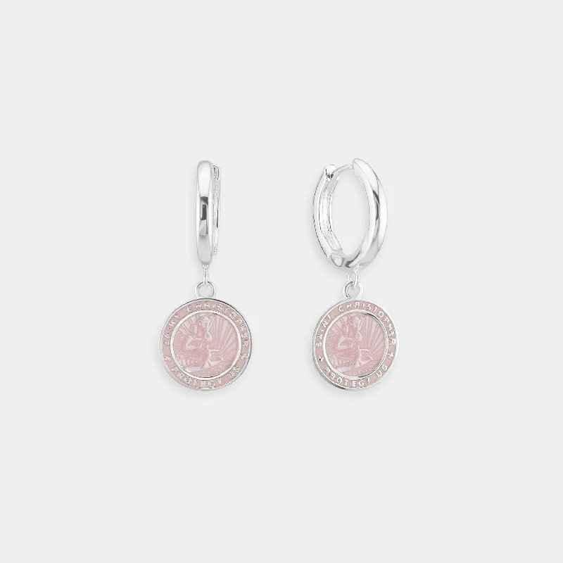 Cute earrings for women-St. Christopher Earrings - Cotton Candy Pink