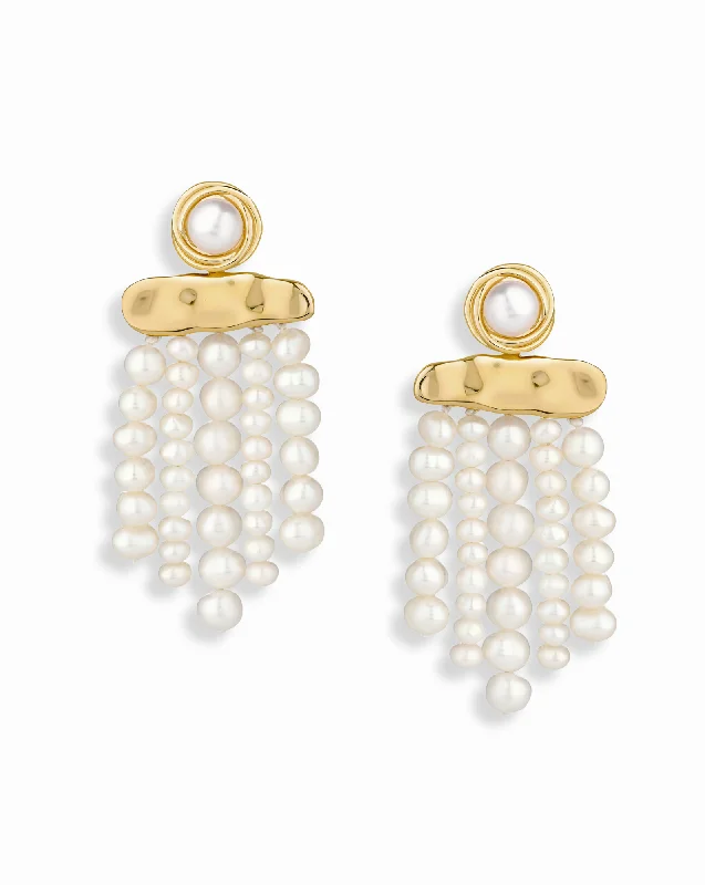 Wedding earrings for women-Sienna Fringe Pearl Earrings