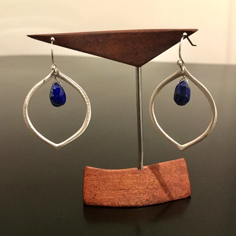 Gold drop earrings for women-Faceted Lapis Teardrop Sterling Silver Earrings