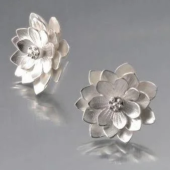 Gold stud earrings for women-Lotus Sterling Silver Post Earrings