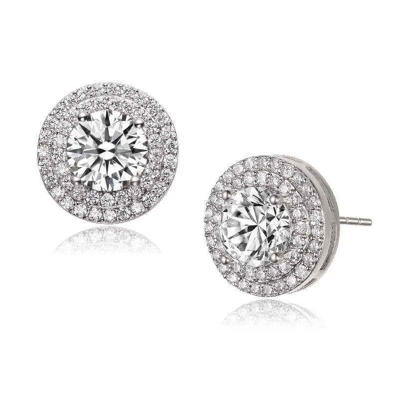 Emerald earrings for women-La Scène Double Halo Stud Earrings