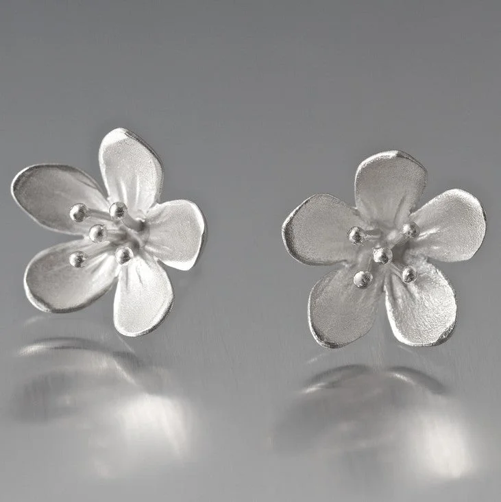 Elegant earrings for women-Large Apple Blossom Sterling Silver Post Earrings