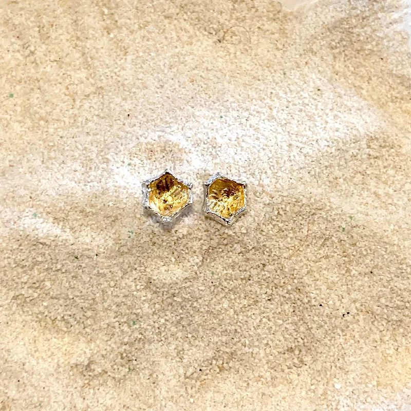 Pearl earrings for women-Honeycomb 14K Gold and Sterling Silver Post Earrings