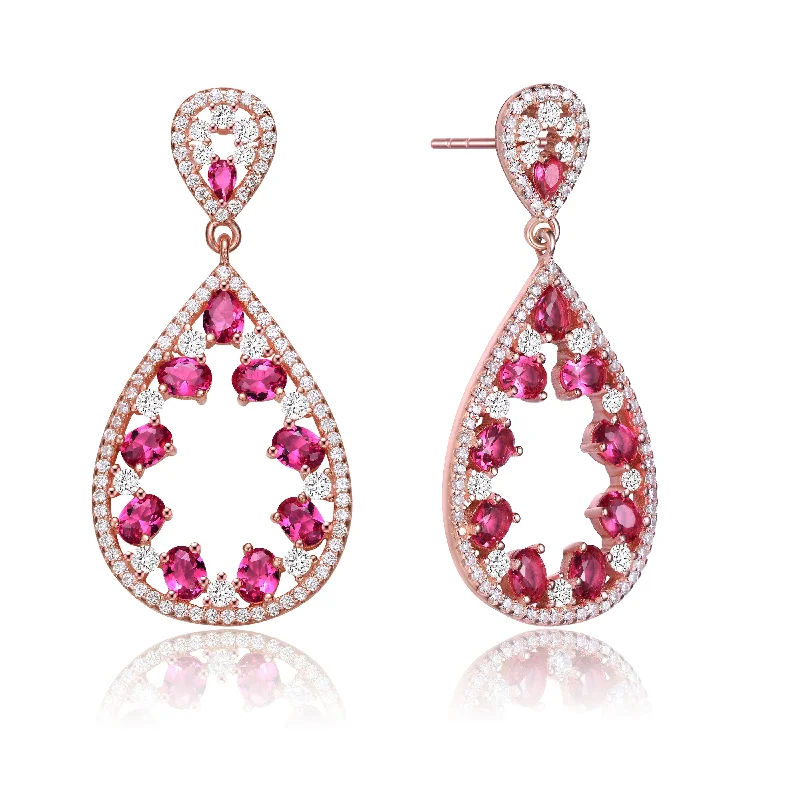 Statement diamond earrings for women-Yvonne Red Cubic Zirconia Accent Drop Earrings