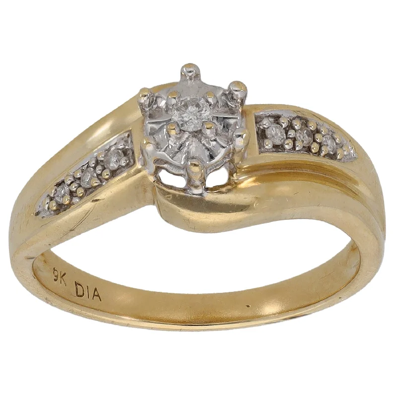 Affordable gold engagement rings for women-9ct Gold 0.05ct Diamond Solitaire Ring With Accent Stones Size K