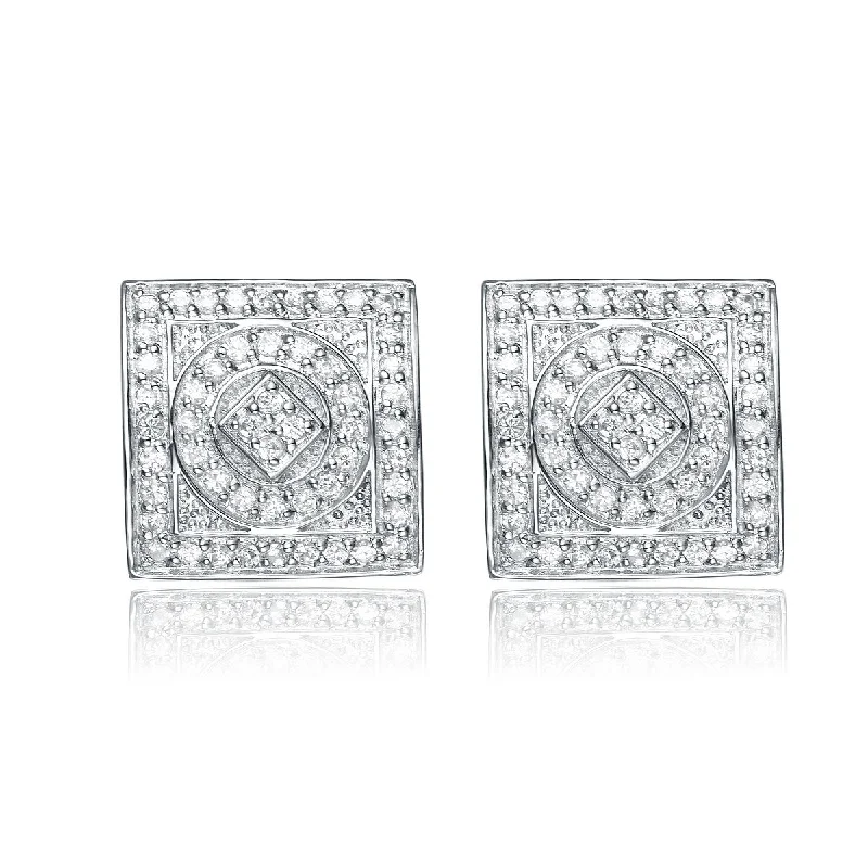 Luxury pearl earrings for women-Rochelle Pave Square Earrings