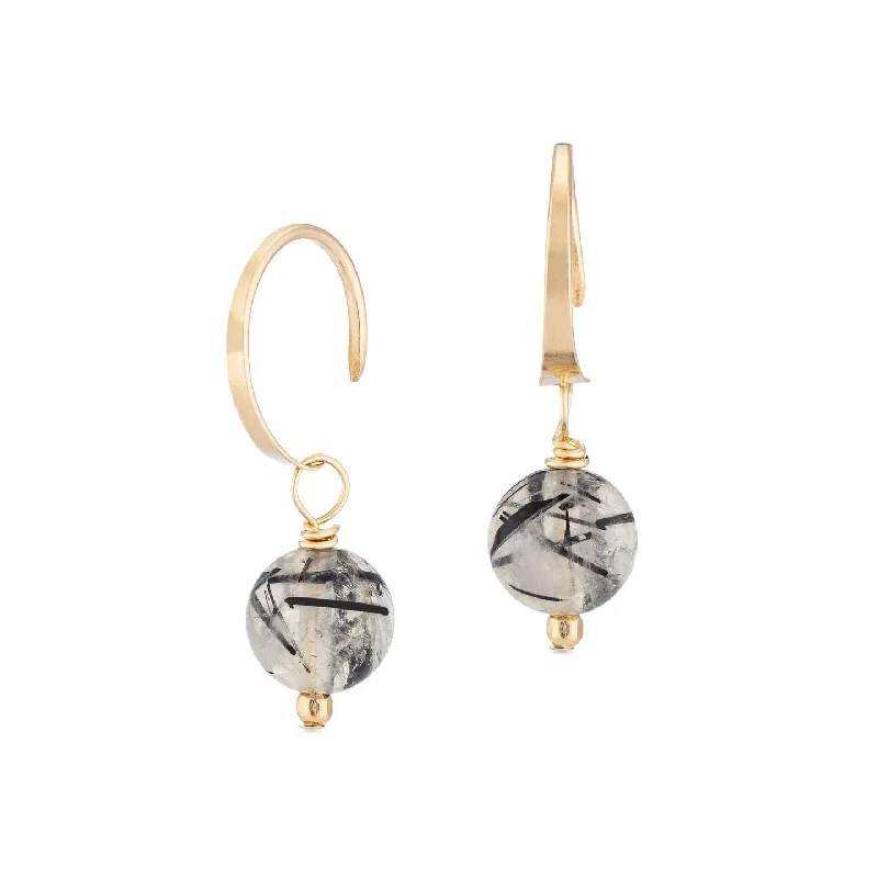 Wedding drop earrings for women-ella huggie hoops with tourmilated quartz