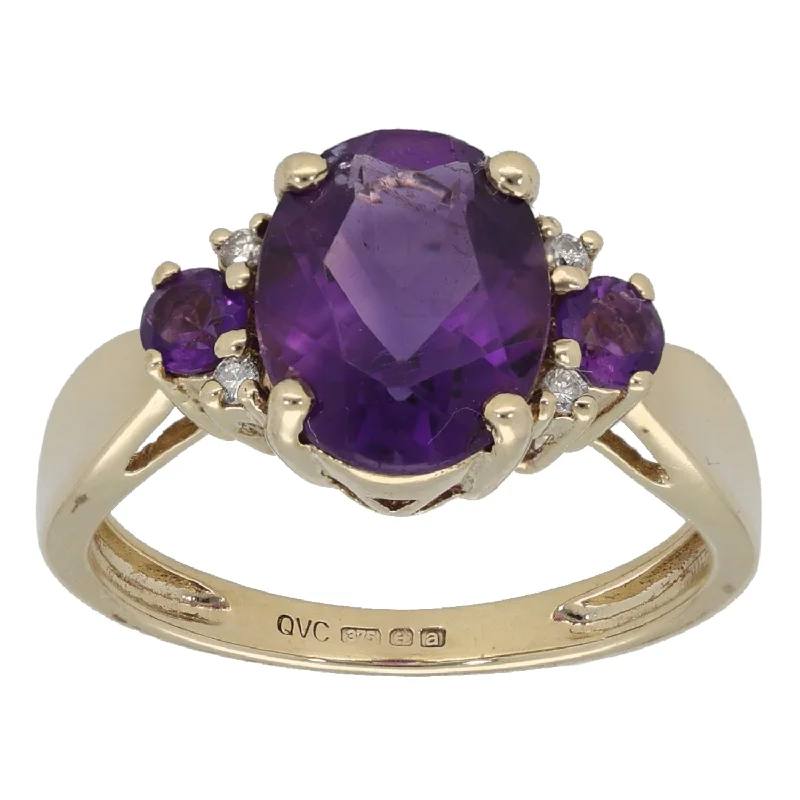 Simple gold engagement rings for women-9ct Gold Amethyst & 0.04ct Diamond Dress/Cocktail Ring Size M