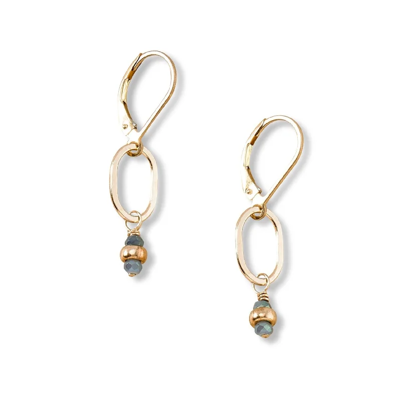 Square earrings for women-Tidal Blue Tiny Gold Earrings