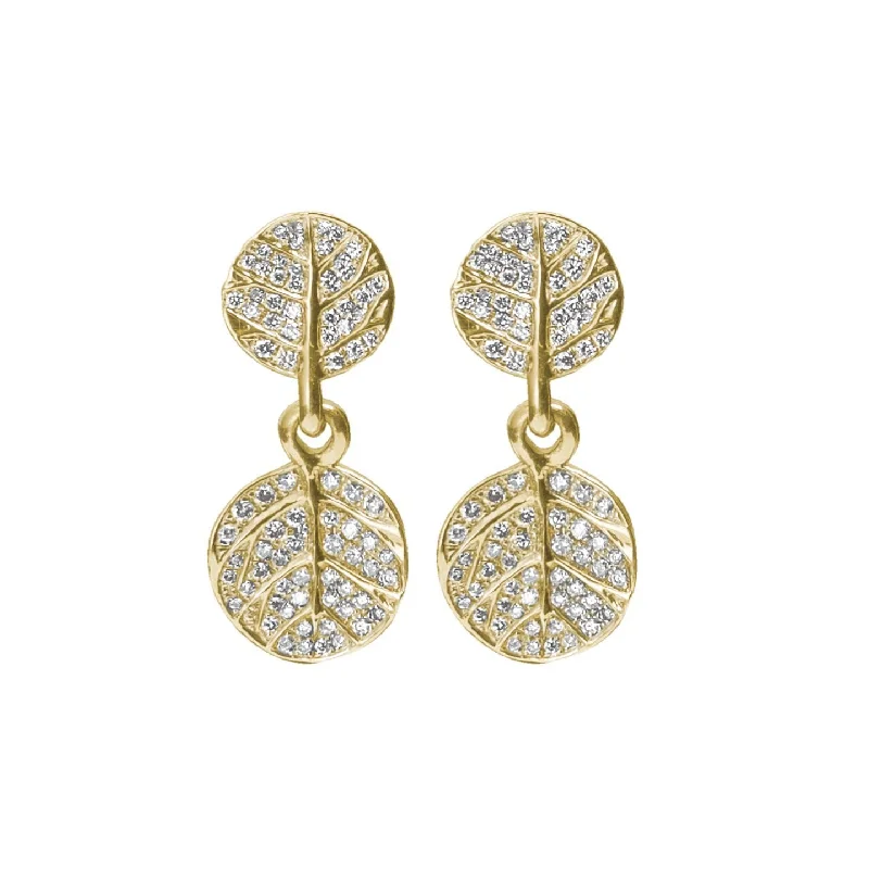 Butterfly earrings for women-Botanical Leaf Earrings with Diamonds