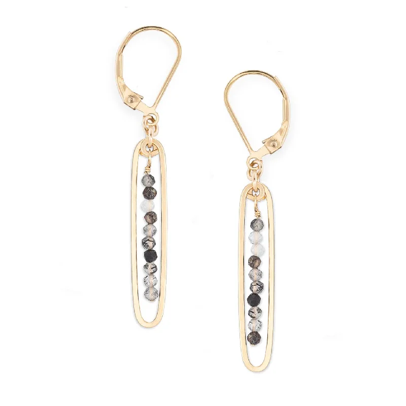 Multi-layer earrings for women-lyric earrings with black tourmaline quartz