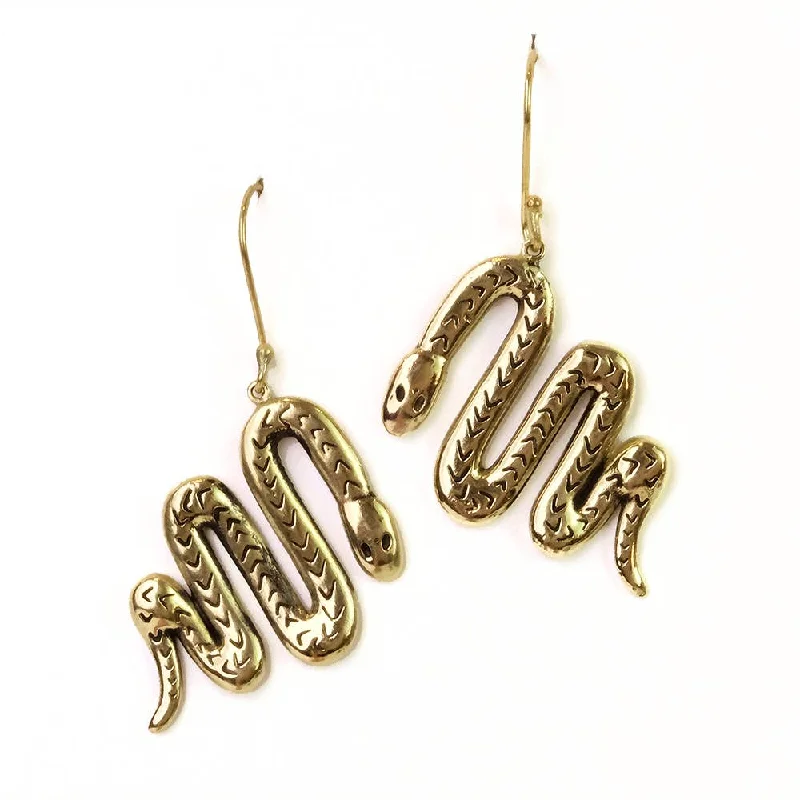 Modern hoop earrings for women-Snake Brass Earrings by Handker