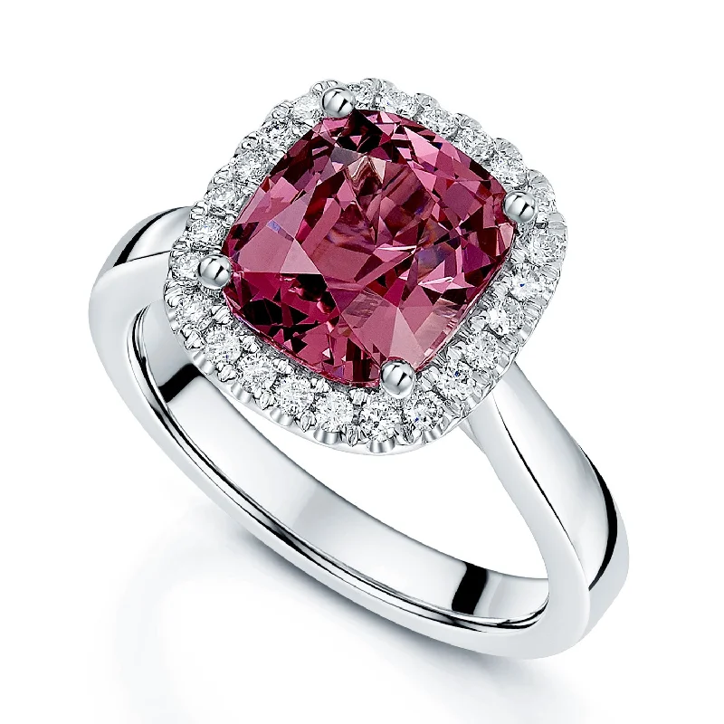 Classic engagement rings for women-Platinum Malayan Garnet And Diamond Halo Ring