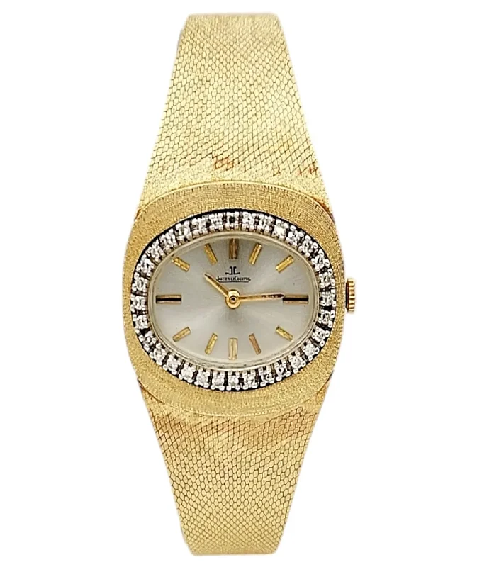 Sapphire engagement rings for women-Unisex Jaeger Le Coultre 31mm Vintage 14K Yellow Gold Watch with Silver Dial and Diamond Bezel. (Pre-Owned)