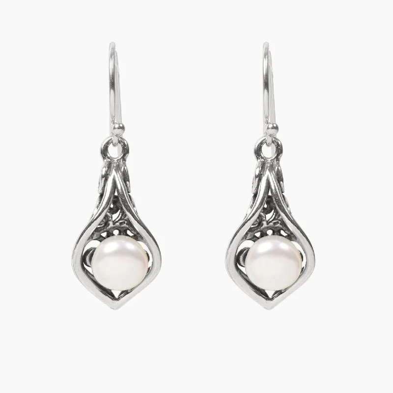 Artistic earrings for women-Freshwater Pearl Calla Lily Earrings in Sterling Silver