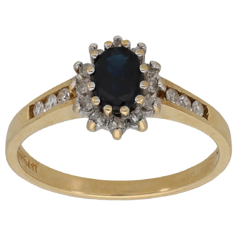 Engagement rings with diamonds for women-9ct Gold Sapphire & 0.18ct Diamond Cluster Ring Size N