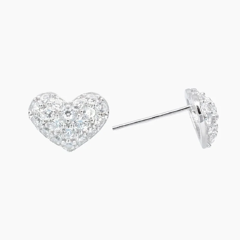 Multi-layer earrings for women-Valentina Pave Heart Earrings (Silver)