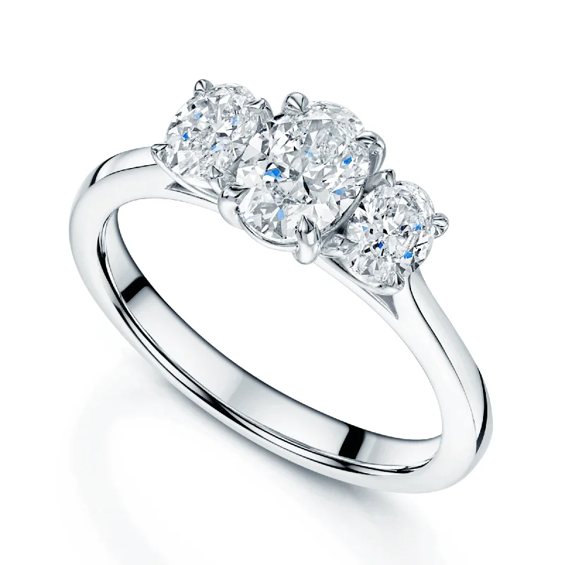 Engagement rings for women with multiple diamonds-Platinum Oval Cut Diamond Three Stone Ring