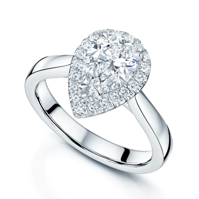 Engagement rings with unique shapes for women-Platinum GIA Certificated Pear Shaped Diamond Halo Cluster Ring