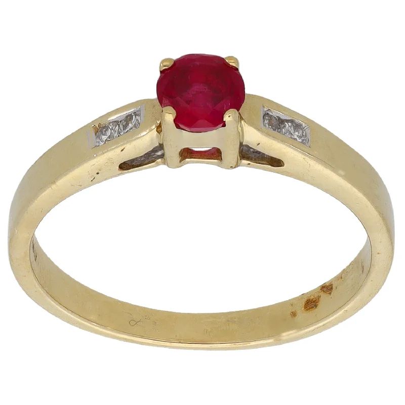 Designer engagement rings for women-9ct Gold 0.04ct Diamond & Man Made Ruby Dress/Cocktail Ring Size N