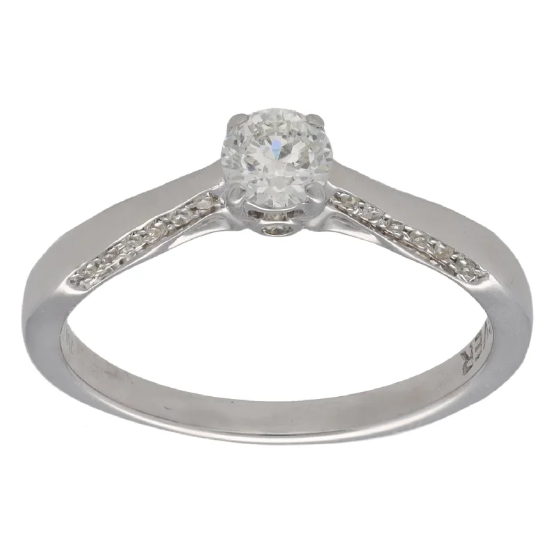 Engagement rings with classic styles for women-18ct Gold 0.40ct Diamond Solitaire Ring With Accent Stones Size N