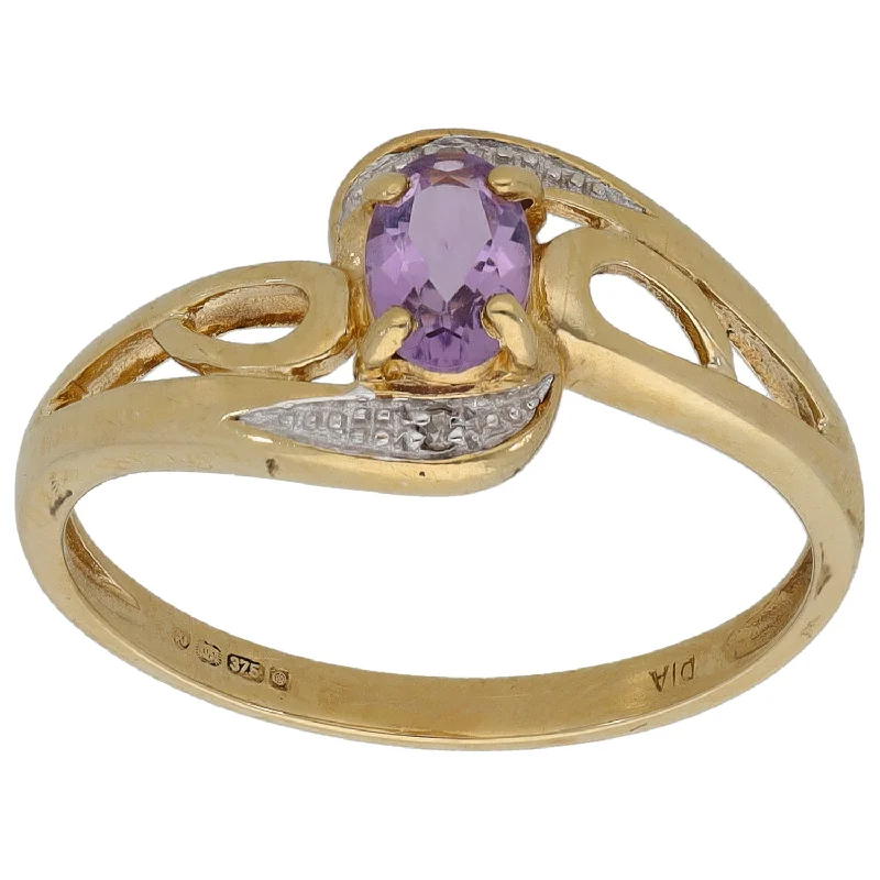 Simple platinum engagement rings for women-9ct Gold Amethyst & 0.01ct Diamond Dress/Cocktail Ring Size P