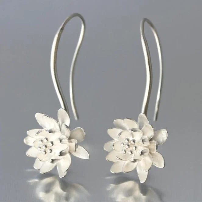 Minimalist earrings for women-Water Lily Sterling Silver Loop Earrings