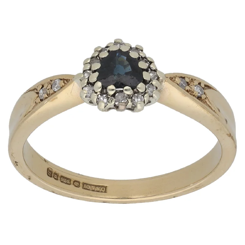 Engagement rings for women with sapphires and diamonds-9ct Gold Sapphire & 0.08ct Diamond Dress/Cocktail Ring Size O