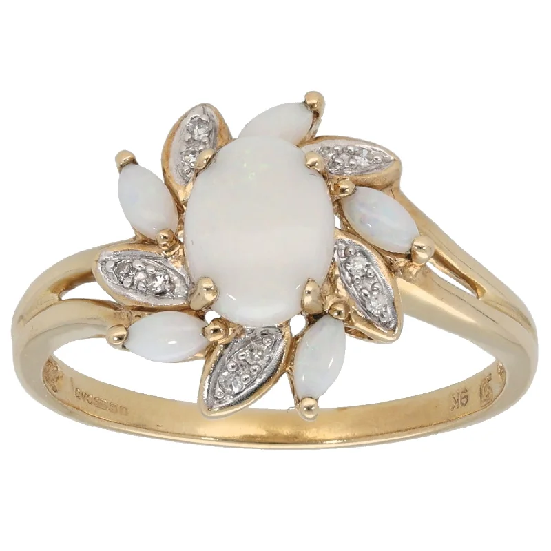 Vintage inspired engagement rings for women-9ct Gold 0.05ct Diamond & Opal Cluster Ring Size T