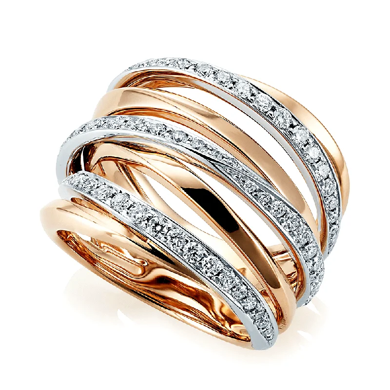 Engagement rings with pearls for women-18ct Rose & White Gold Twist Ribbon Diamond Pave Set Dress Ring