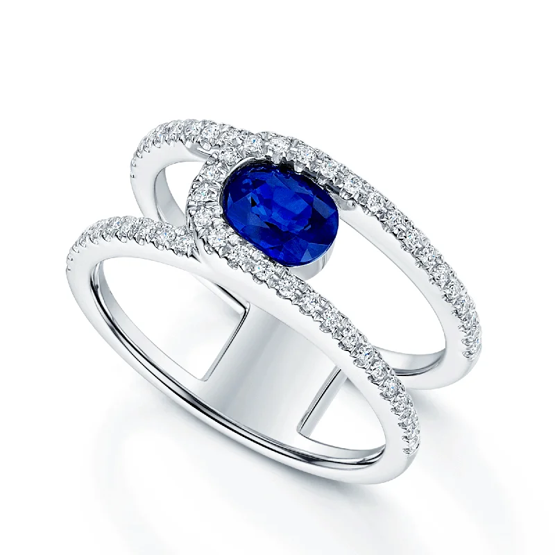 Engagement rings with emeralds for women-Verve Collection Platinum Oval Sapphire And Diamond Dress Ring