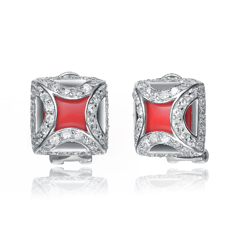 Hoop earrings with diamonds for women-Clarisse Coral Square Shape Earrings