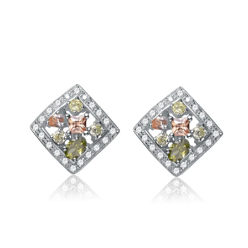 Square earrings for women-Audrey Flower -Framed Earrings